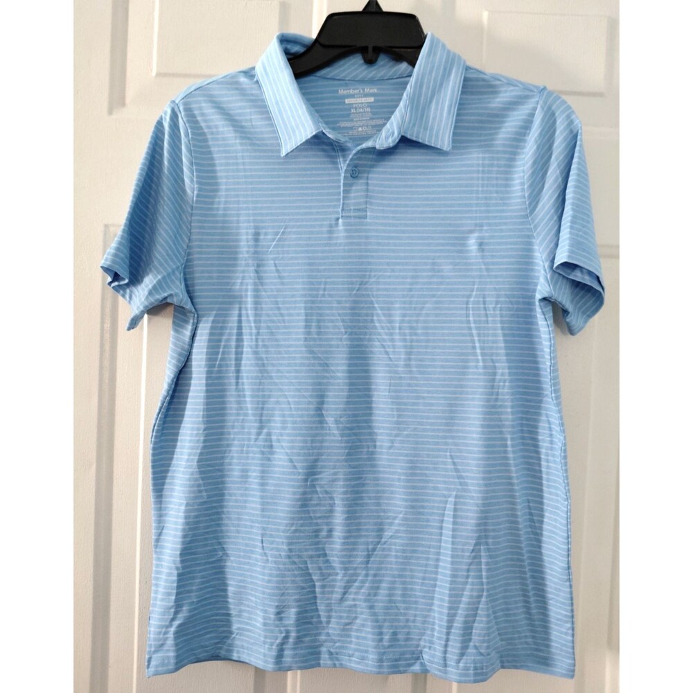 Members Mark Striped Blue Polo Boys